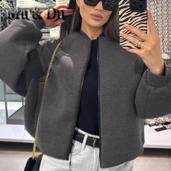 Mu&Du 2023 Autumn Women Oversized Stand Neck Zip Bomber Jackets Female Simple Solid Short Baseball Coats Street Fashion Outwear