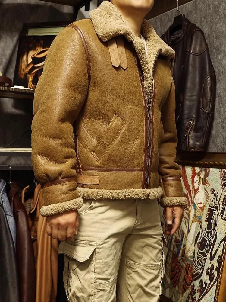 men leather jacket women leather jacket real fur coat vintage air force winter leather jacket natural wool cloth 100% shearling