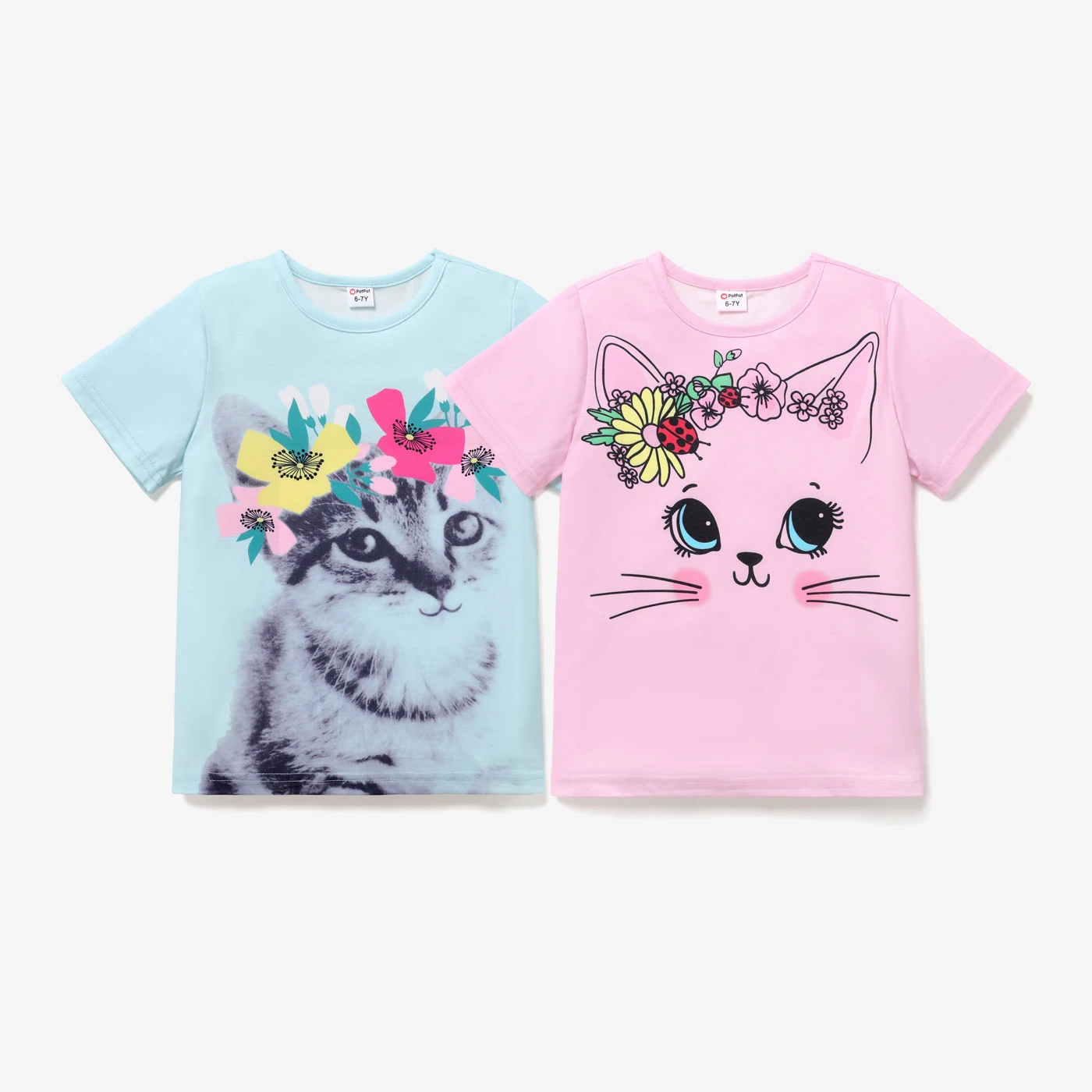 

PatPat Kid Girl Animal Cat Floral Print Short-sleeve Tee
