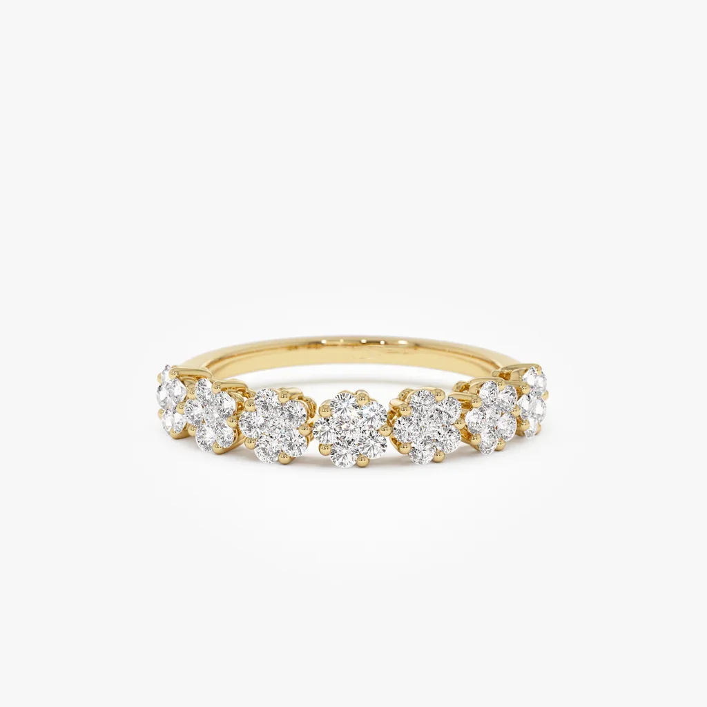 Ehhai Runder Moissanit-Blumen-Cluster-Halb-Ewigkeitsring für Frauen, 925er Sterlingsilber, Hochzeit, Verlobungsring, edler Schmuck, Geschenk – Detail 10