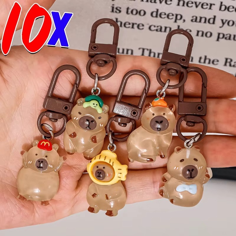 1-10PCS Ins Kawaii Cartoon Capybara Resin Charm Keyring Bright Flatback Animal Pendants Keychain DIY Jewelry Making Accessories