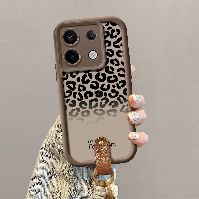 Leopard Print Lanyard Phone Case with Hang Strap and Wrist Chain Cover