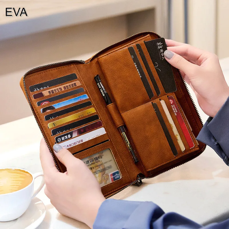 

Антимагнитный кошелек для мужчин и женщин, удлиненный бумажник на молнии из искусственной кожи с кармашком для монет, дорожный клатч большой вместимости