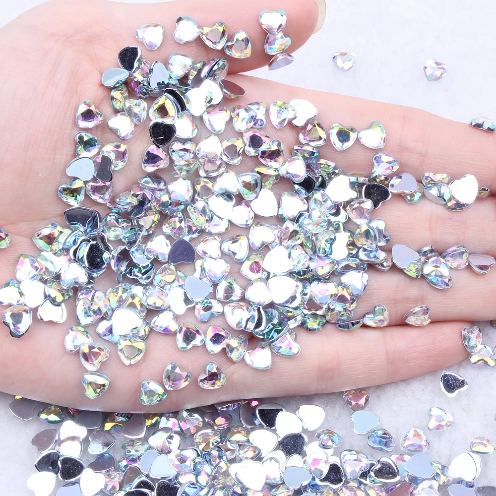 

New Style Crystal AB Heart Shape Acrylic Rhinestones Flat Back Flat Facets For Nails Art Glue On DIY Jewelry Making Acrylic Gem