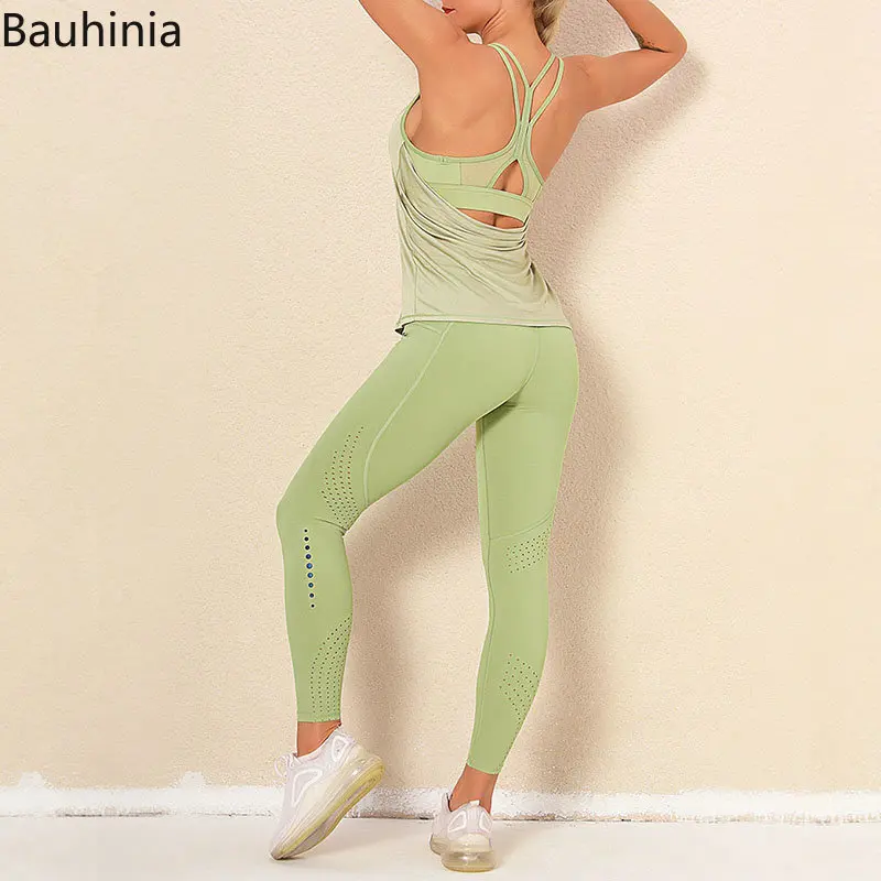 

Новый комплект для йоги Bauhinia, женский спортивный костюм, комплект для фитнеса в тренажерном зале, леггинсы с высокой талией, спортивный бюстгальтер, дышащая спортивная одежда, одежда, одежда