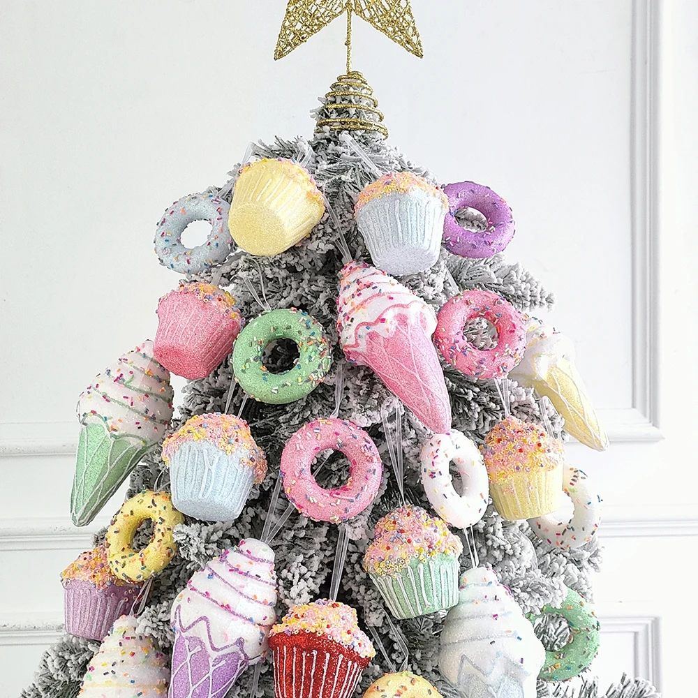 1Box Christmas Ball Macaron Ice Cream Donut Candy Shape Christmas