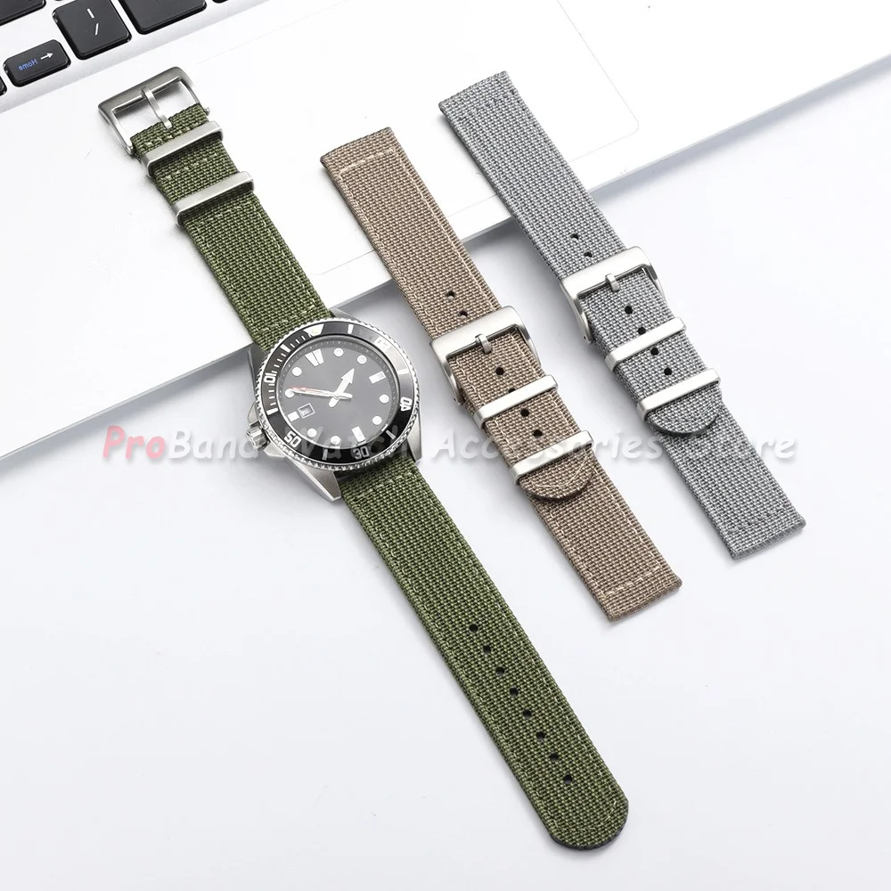 Rugged Canvas Watch Band - Two-Piece Ribbed Nylon Strap