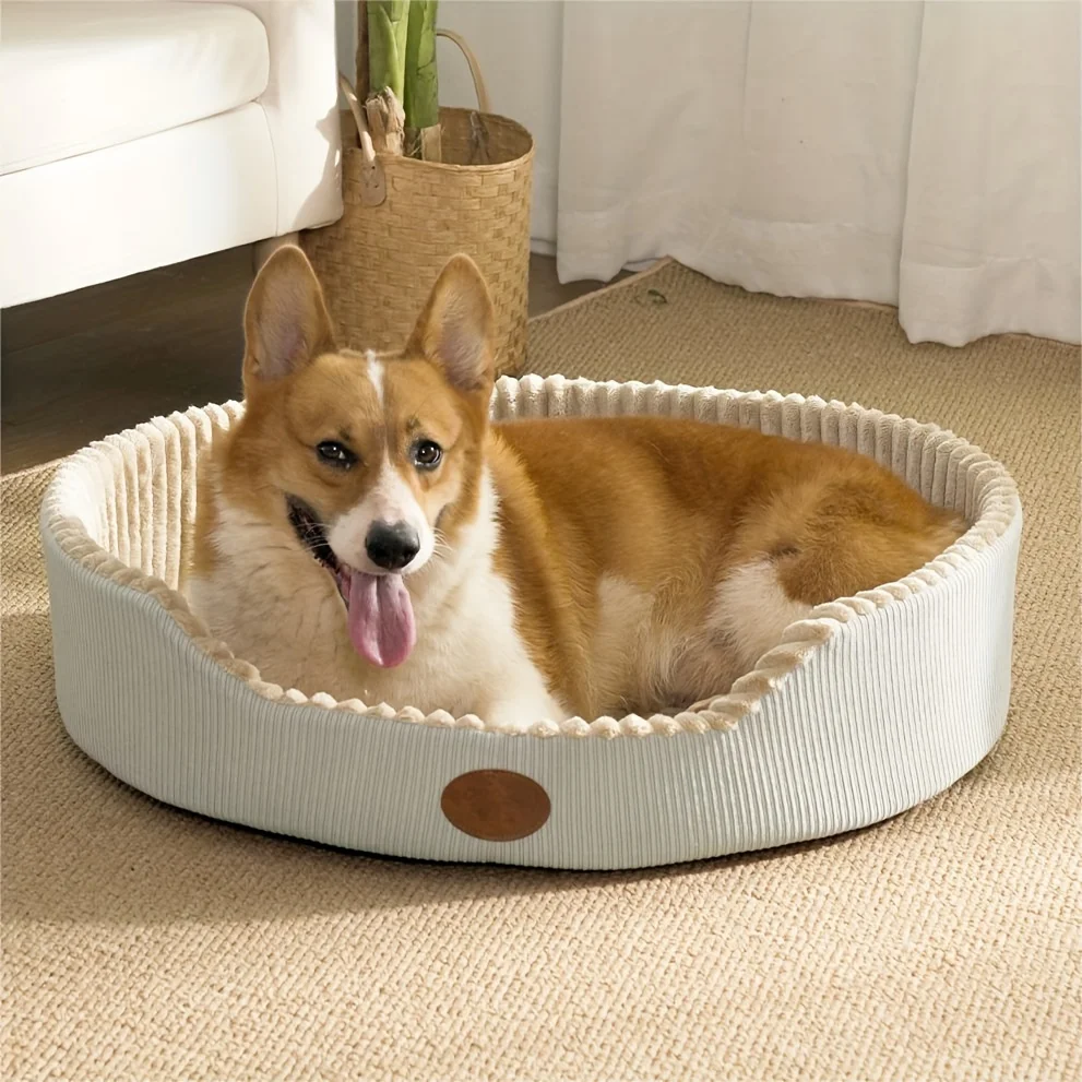 Modern Polyester Fiber Cat Bed, All-Season Cozy Pet Sofa for SmallDogs and Cats, Fashionable Round Plush Pet House & Condo