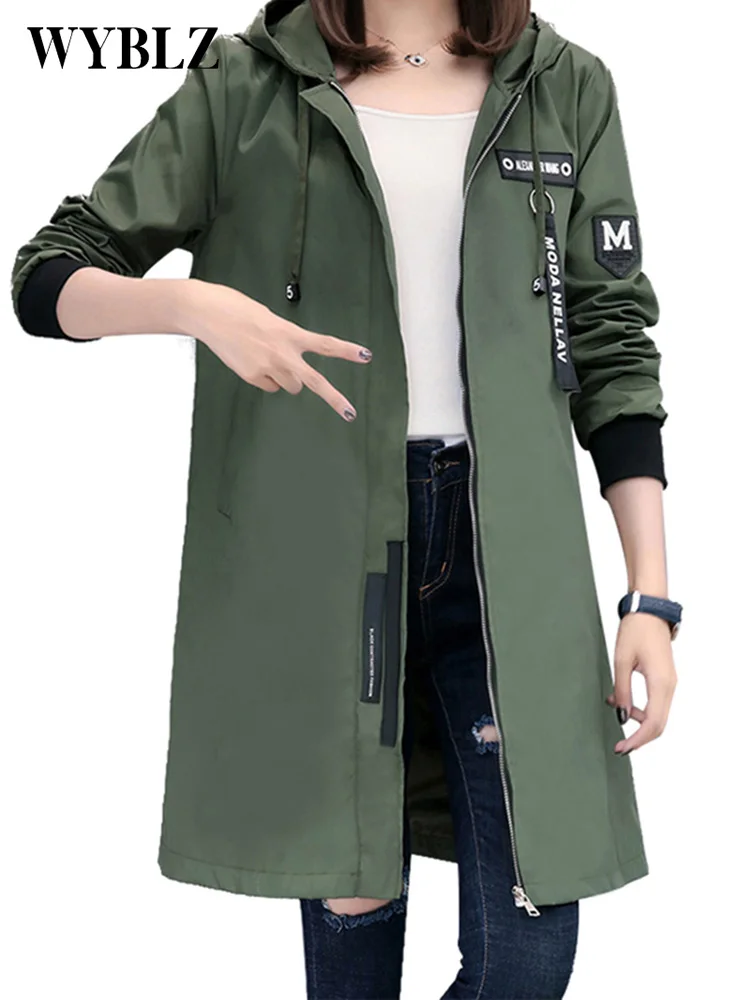 

Женская Длинная ветровка с капюшоном, в Корейском стиле