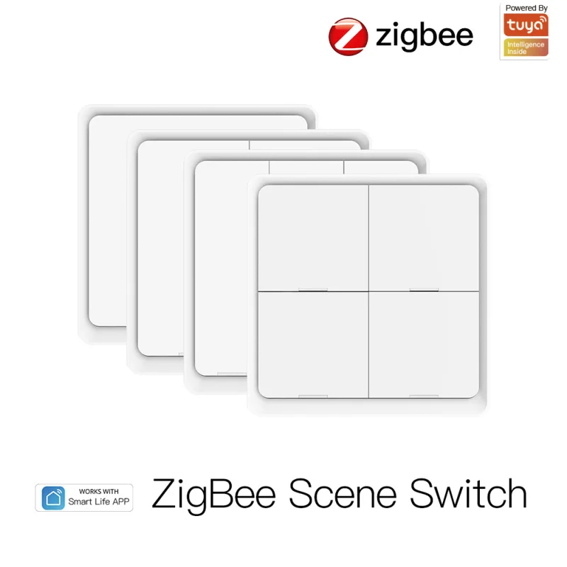 

Tuya ZigBee Smart Scene Switch 4 Gang 12 Scene Push Button Controller Panel Switch Works With Smart Life App ZigBee Gateway