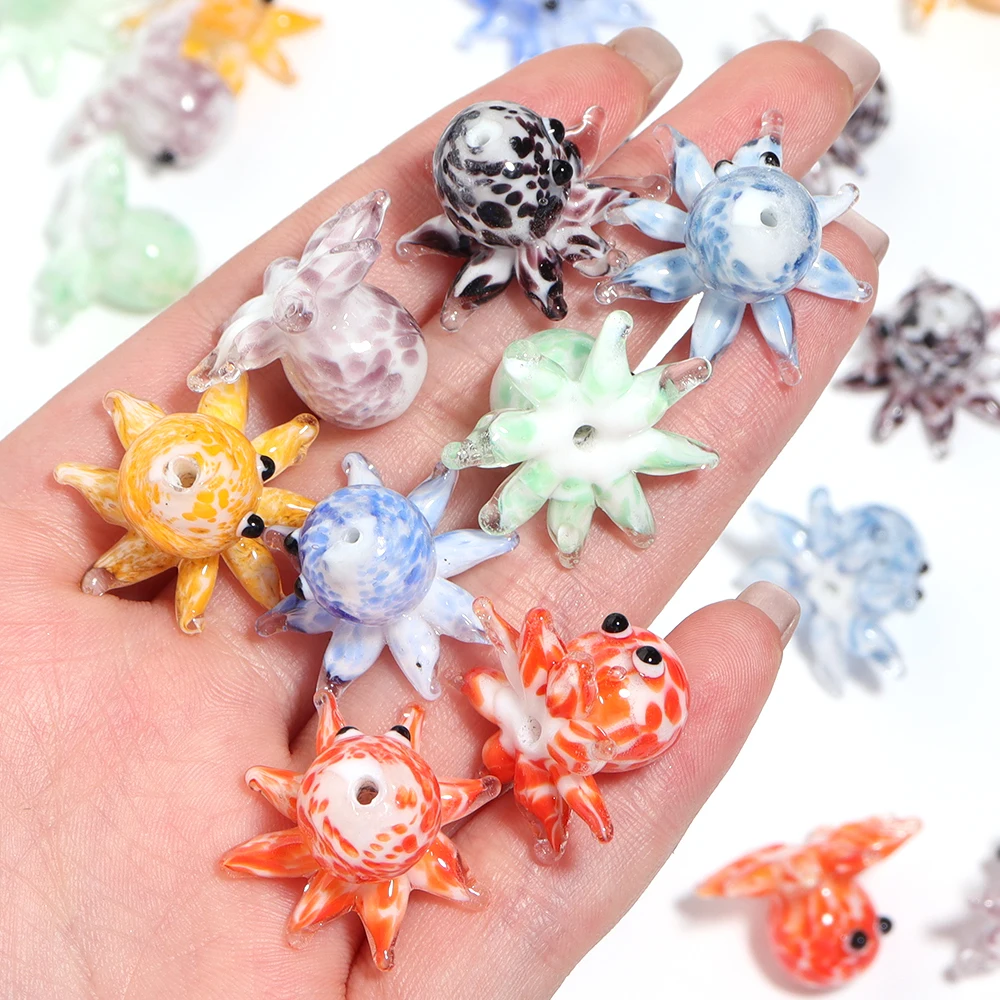 1Pcs/Lot 23x15mm Cute Mini Octopus Murano Glass Pendant Aquarium Decor Marine Animal Statue Ornaments DIY Crafts Making Accesso 5