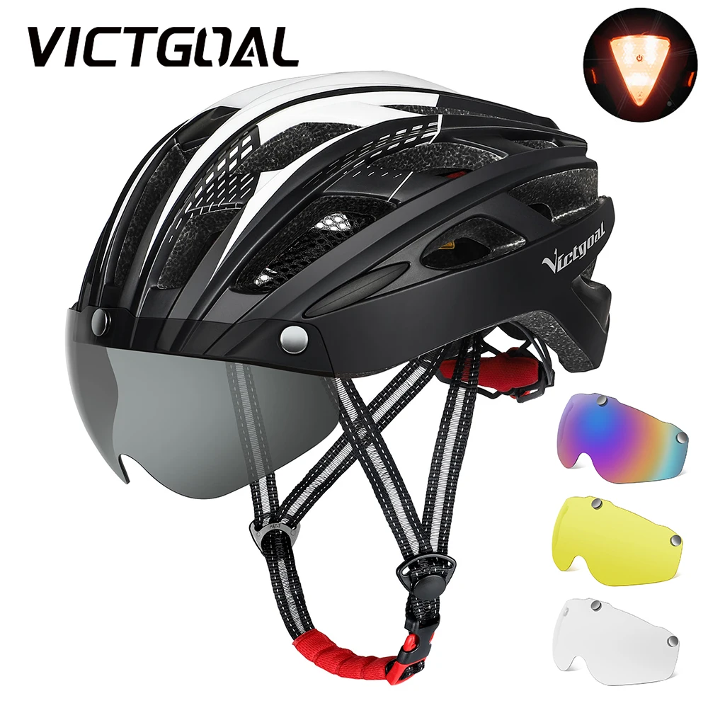 Bike Light New Bicycle Helmet With Magnetic Goggles Detachable
