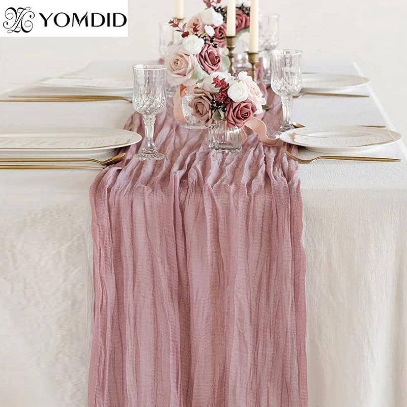 

YOMDID Cheese Cloth Gauze Table Runner Romantic Boho Table Runner for Wedding Birthday Party Bridal Valentine's Day Table Decor