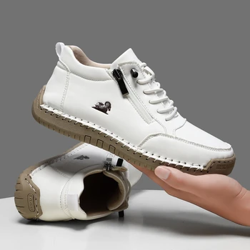 Women's handmade leather casual shoes, outdoor soft, classic ankle joint anti-slip flat soft leather shoes 1