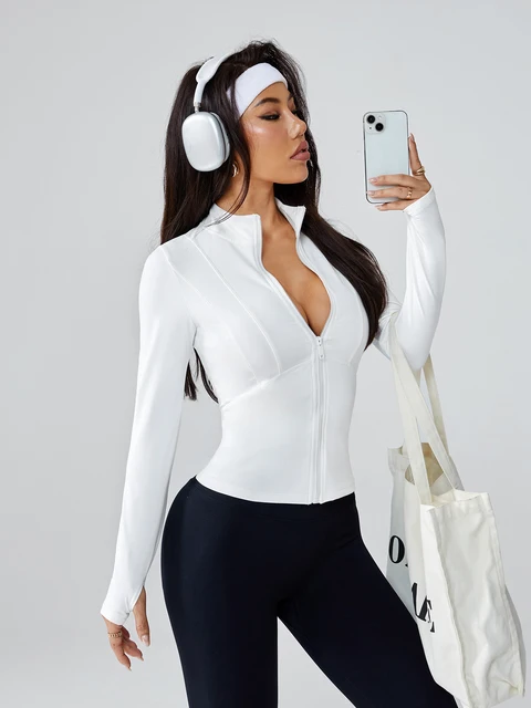 Women's Long-Sleeve Fitted Athletic Jacket for Spring & Fall - Ideal for Running, Gym Workouts & Yoga