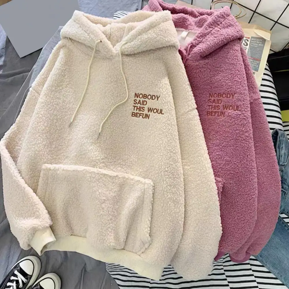 Fall Winter Hoodie Thick Fleece Hoodie Cozy Fall Winter Women's Hoodie with Drawstring Patch Pocket Warm Fleece for Cold