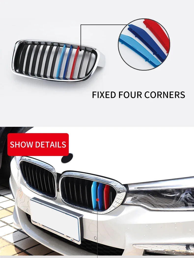 3PCS ABS Tri-farbe Auto Racing Grills Trim Streifen Für BMW 1 Serie E81 E82 E87 E88 f20 F40 M-Power Styling Außen Zubehör – Detail 12