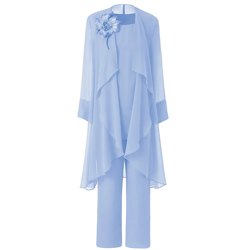 

ChiffonPant Sets 3 Pieces Mother Pantsuits with Jacket Plus Size Formal Outfits