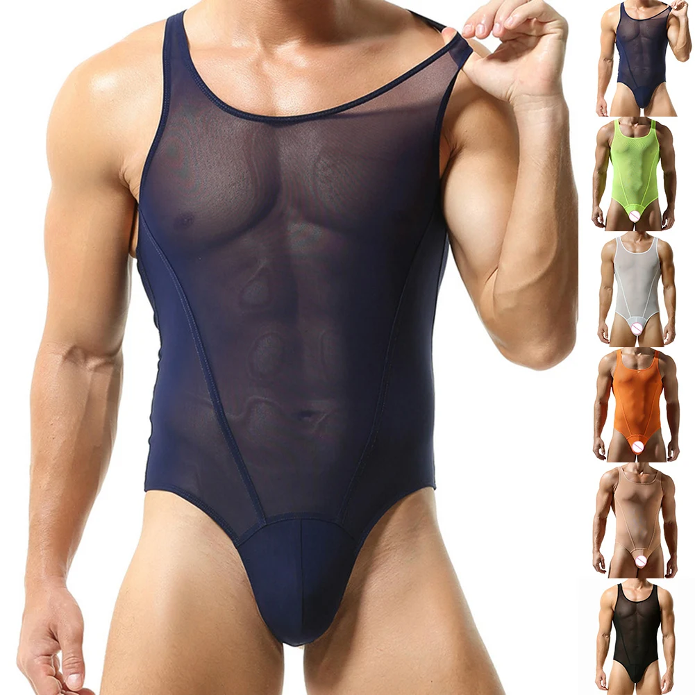 Mens Vest Wrestling Suit Bottoms Fitness Swimming Mesh Jumpsuit Tight SeeThrough Mens Undershirts Leotard Wrestling Singlets