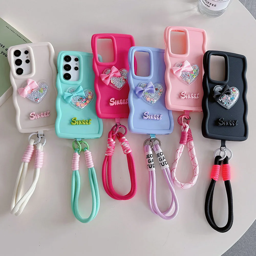 Moto G54 G04 Quicksand Heart Lanyard Rope Case For Motorola Moto G04 G14 G24 G34 G84 5G G82 G52 G22 G32 G53 G23 G13 G04S Cover_voghion.com