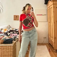 2025 vêtements pour femmes populaires ins européens et américains printemps et été couleur fille chaude y2k haut coupe ajustée et minceur manches courtes 3