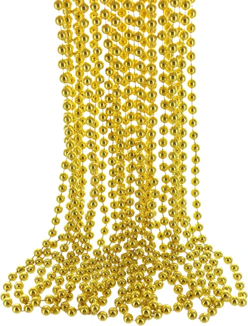 33 7mm Metallic Gold Beaded Necklaces Bulk Mardi Gras Party Beads  Necklaces Beaded Costume Necklace for