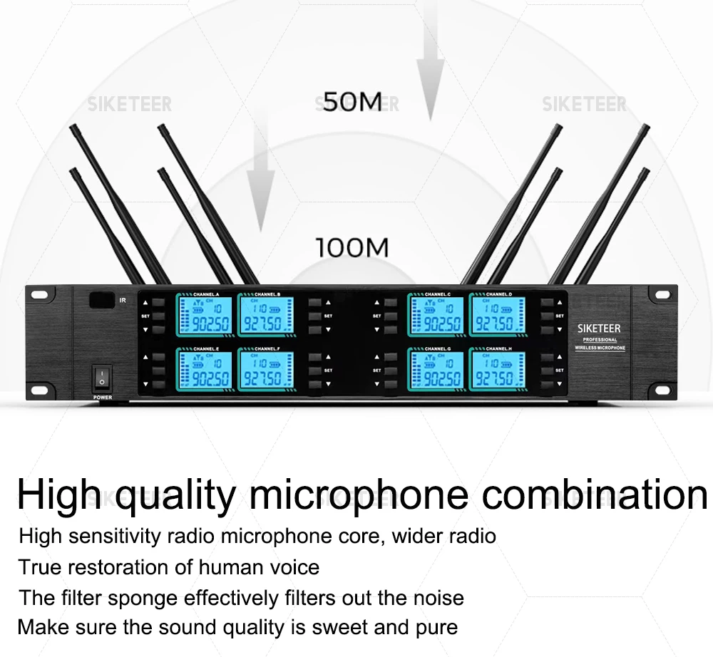 Professional wireless microphone system, headset microphone, for weddings, churches, and stage performances, 910-950MHz.