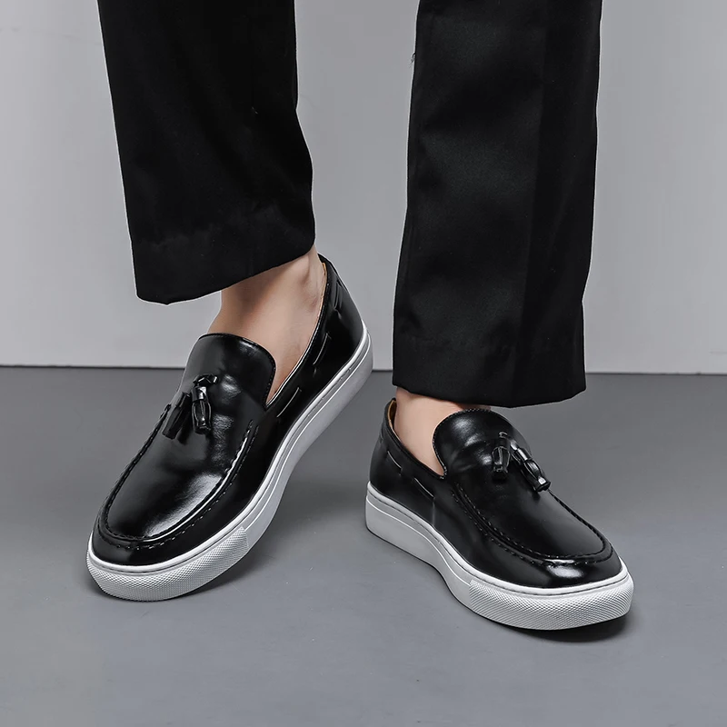 Brand High Quality Tassels Men's Shoes Handmade Leather Footwear Casual Business Flats Outdoor Soft Soled Travel Slip-on Shoes