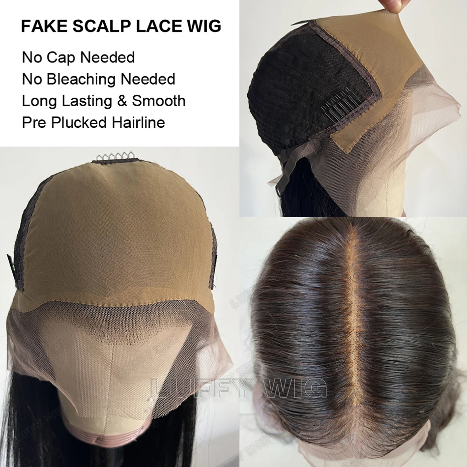 Fake Scalp Wig Straight Human Hair 13X6 Lace Front Human Hair Wigs Glueless Pre Plucked Remy Brazilian Hair For Women Luffy