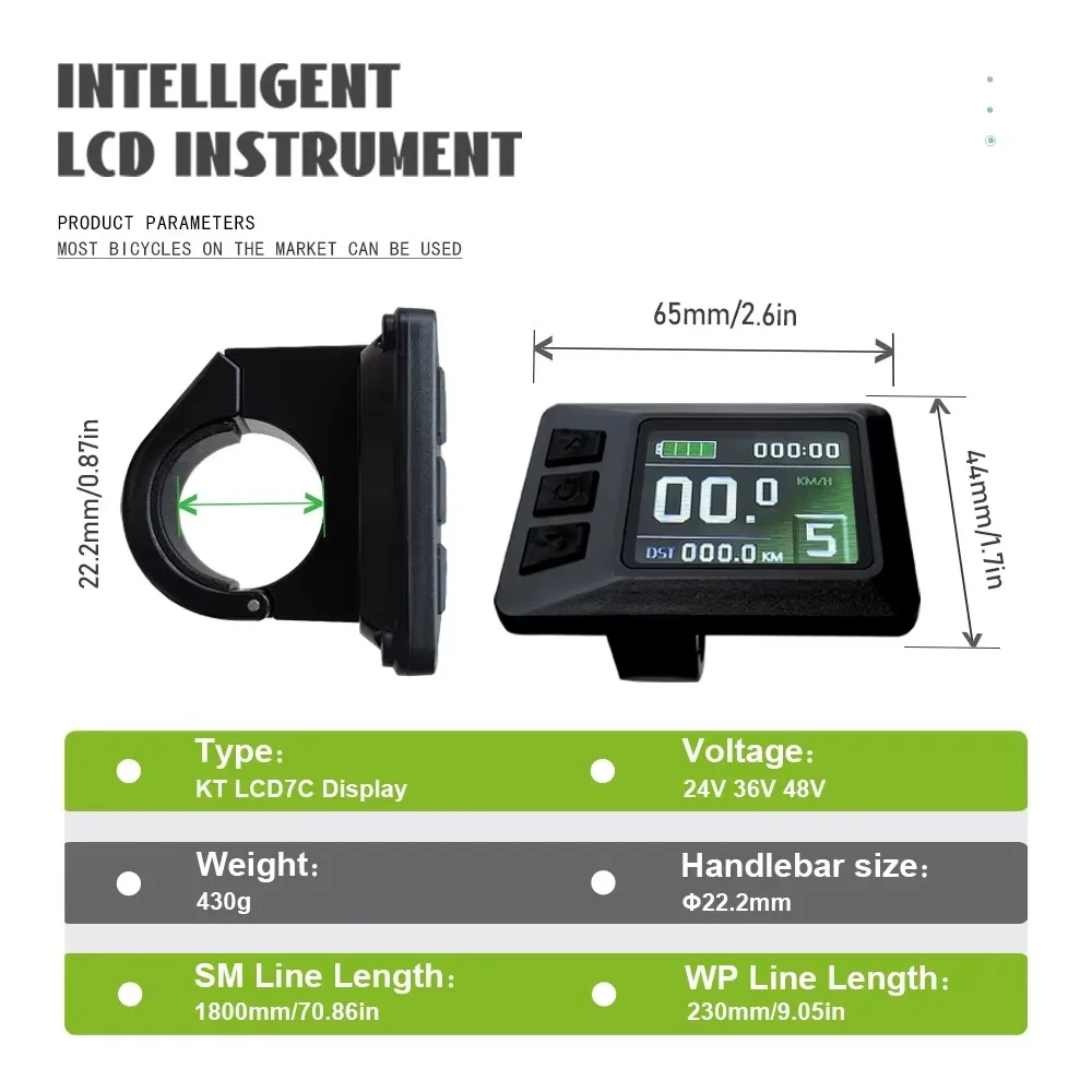 Ebike KT LCD6 Color Display 36V/48V LCD7C Display with Waterproof Plug Color Screen Meter for Electric Bicycle Conversion Kit
