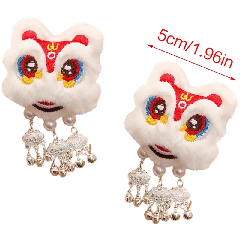 2Pcs 달콤한 헤어 클립 귀여운 플러시 사자 댄스 인형 머리핀 Tassels 여성용 헤어핀 여자 중국 스타일 헤어 액세서리