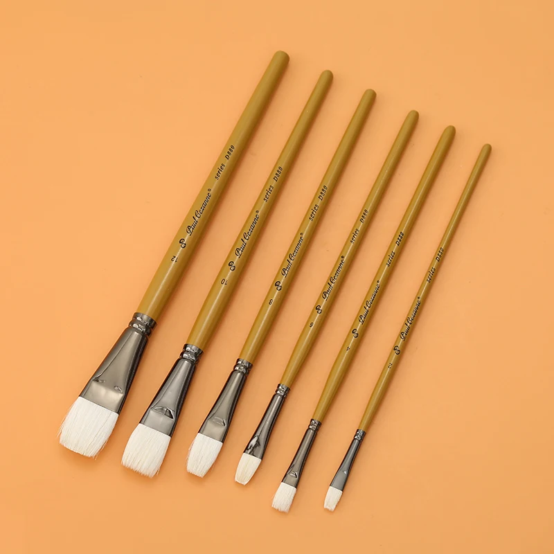White wool flat peak oil brush, suitable for gouache watercolor acrylic oil painting, wooden brush tool 5