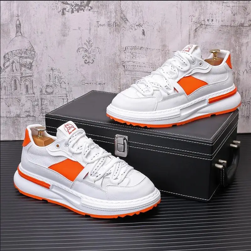 

New White Sports Thick Sole Men's Casual Personality Loafers Korean Version of the trend youth Versatile Sneakers A15