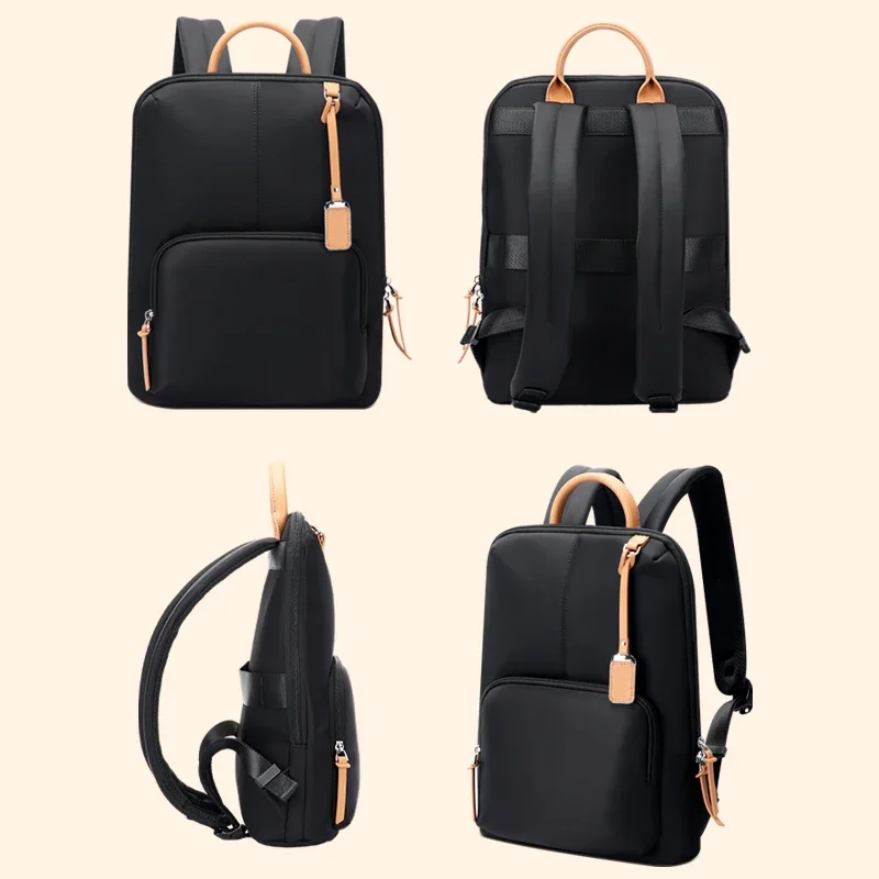 BOPAI Women Fashion Lightweight Commuter Backpack Business Cowhide Shoulder Bag Waterproof Nylon Bag 14 inch Computer Bag 4