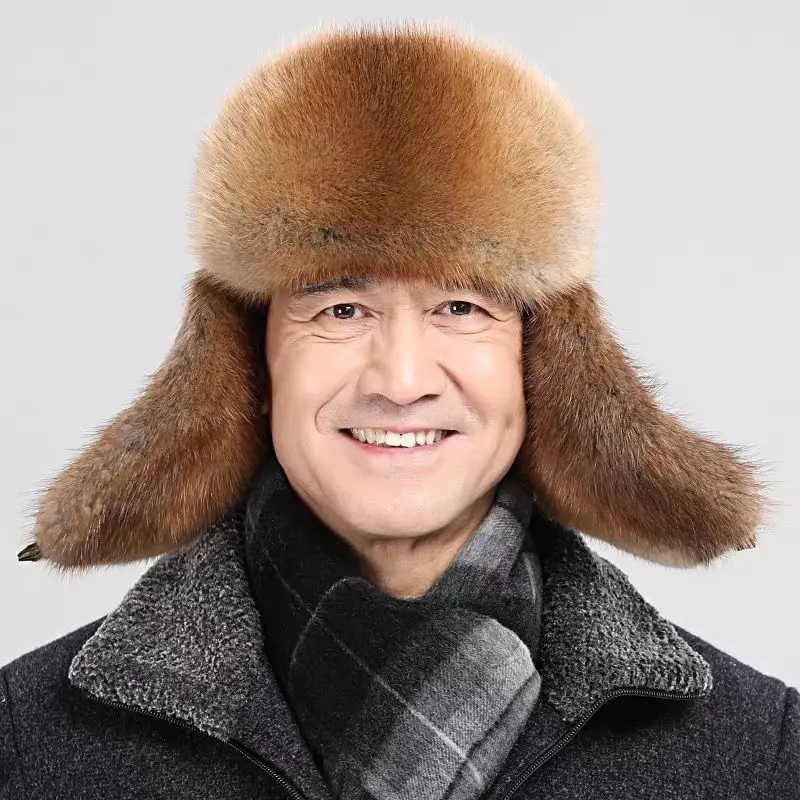 

Russian Imitation Cap Mink Skin Hat men's Old Winter men's Winter Winter Warm Dog Skin Hat Russian Toboggan Pillbox