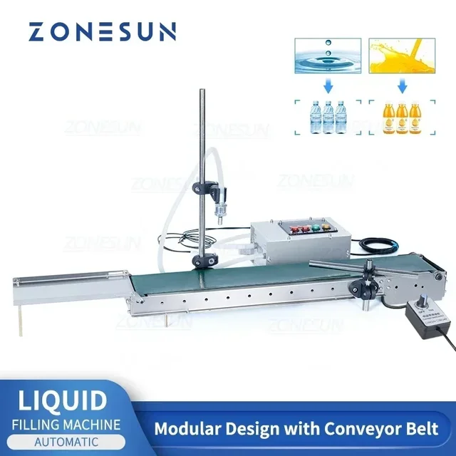 ZONESUN Автоматическая разливочная машина, жидкий флакон для духов, вода, масло, сок, наполнитель с одной головкой и конвейерной лентой ZS-DPYT1500 1