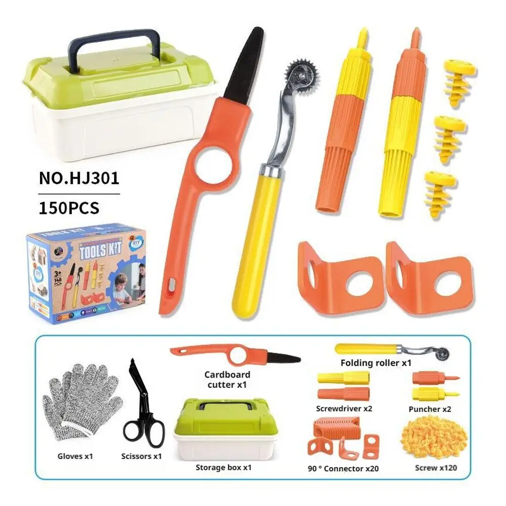 STEM 전문가용 안전 도구가 포함된 골판지 조립 키트, 어린이 DIY 골판지 공예 키트 (나사 및 도구 포함), 골판지 나사 키트