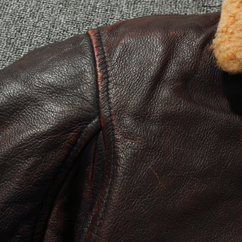 Men Leather Jacket Genuine leather men's G1 pilot jacket top layer cowhide motorcycle suit with cotton fur collar jacket