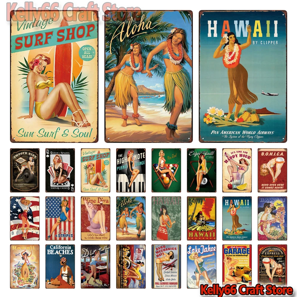 

[ Kelly66 ] Love Hawaii Surf Shop Summer Beach Tin Poster Metal Sign Home Pub Bar Decor Painting 20*30 CM Size La-68