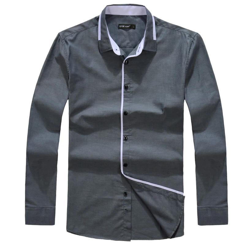 Men's Long Casual Shirt Front Patch Chest Pocket Regular-fit Button-down Collar Thick Work Shirts