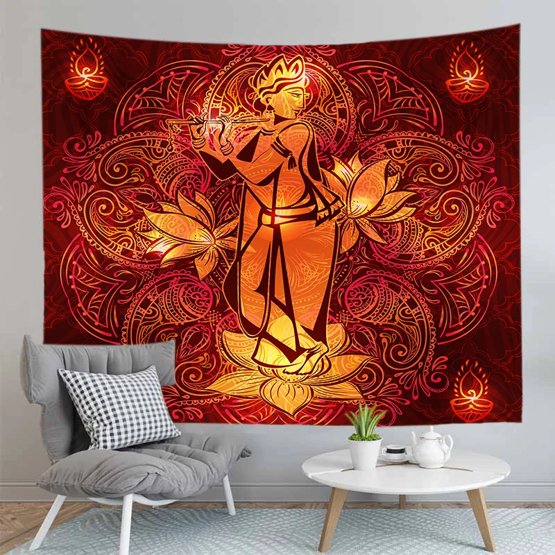 Indian Wall Hanging Mandala Tapestry Lord hare Krishna Poster