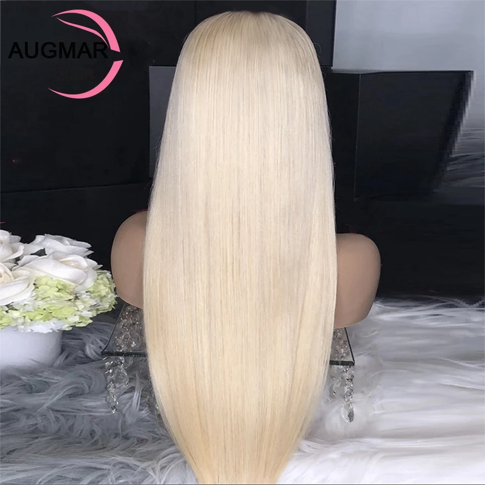Platinum Blonde Straight Human Hair Wigs With Bangs 13x4 613 Lace Frontal Wig Transparent Lace Front Human Hair Wigs For Women
