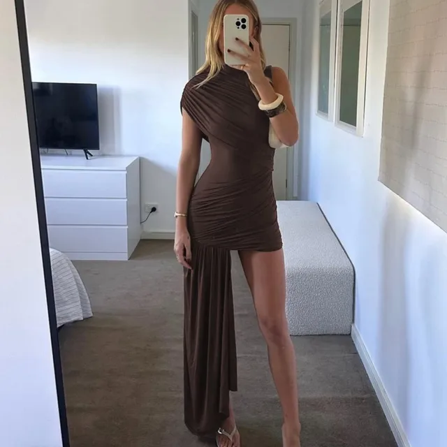 Alana Irregular Pleated Draped Mini Dress 3