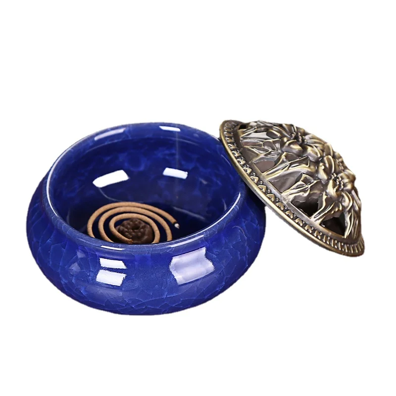 Ice crack ceramic disc incense burner with sandalwood incense Zen Buddha incense holder home