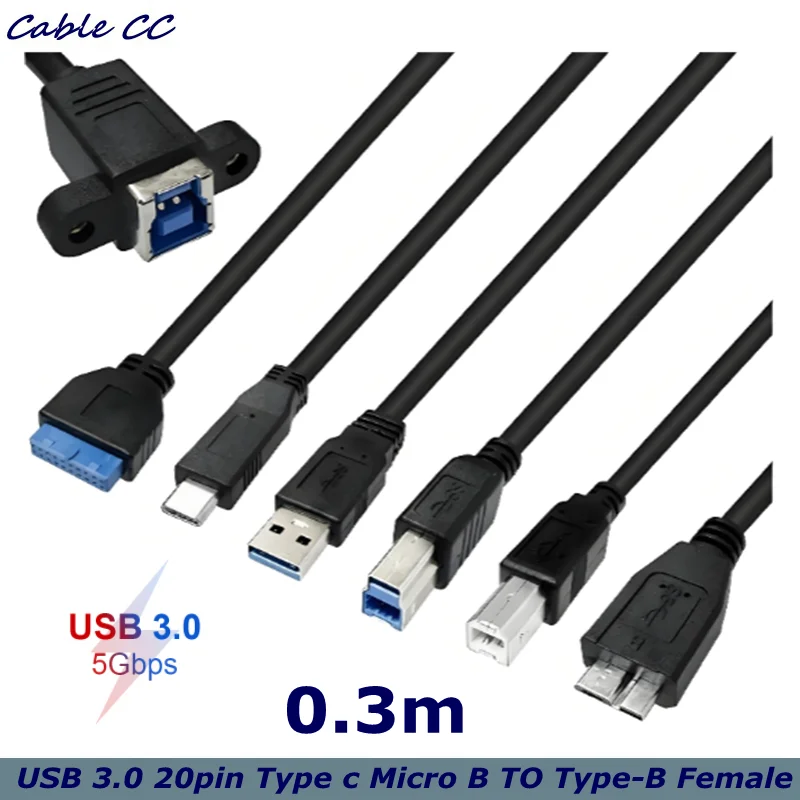 0.3m 5Gbps Data Compatible with Disk SSD Camera Type-B Female to USB3.0 ...