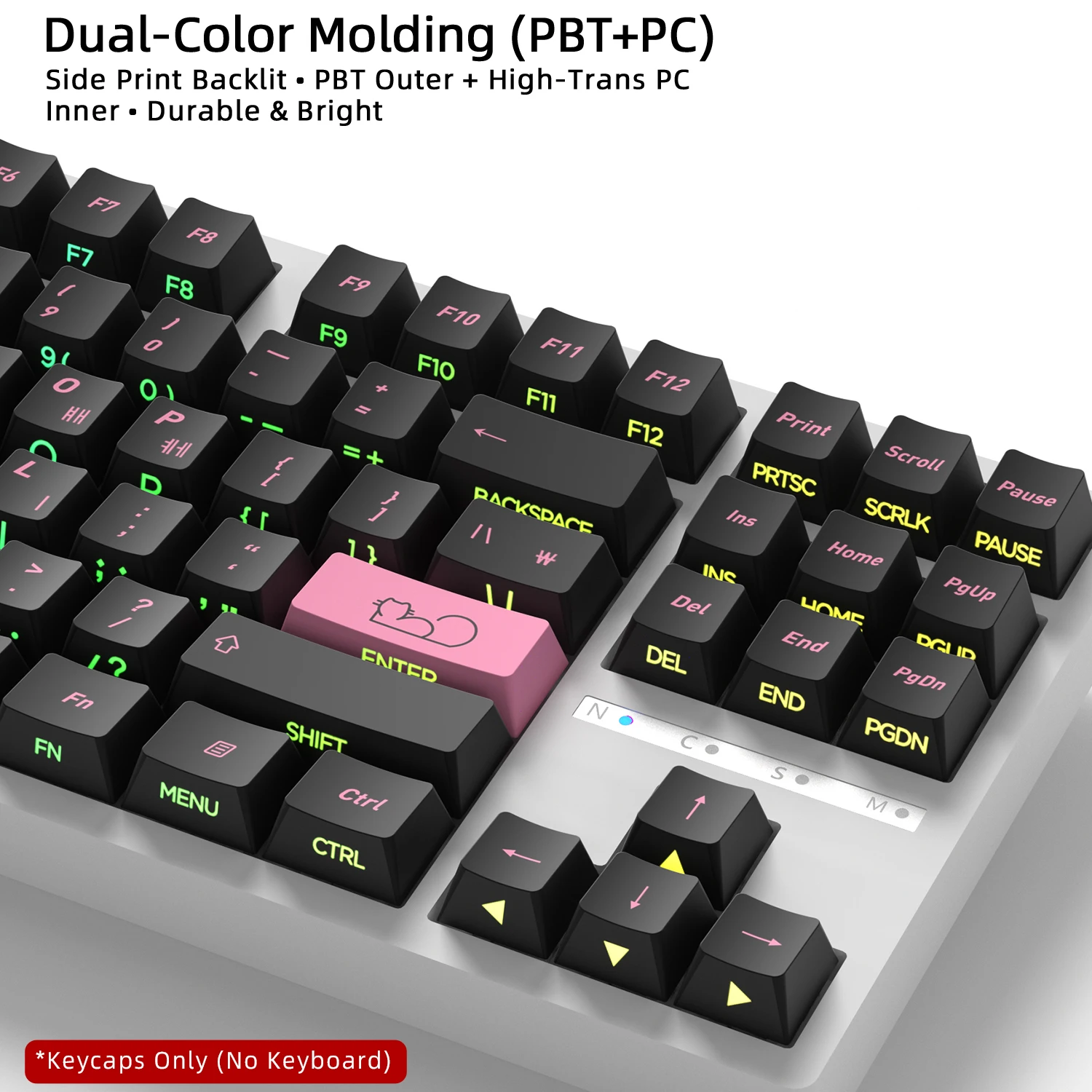 Black Pink Cat Korean Side-Printed Translucent Keycaps - Cherry Profile Gaming Keyboard Key Caps
