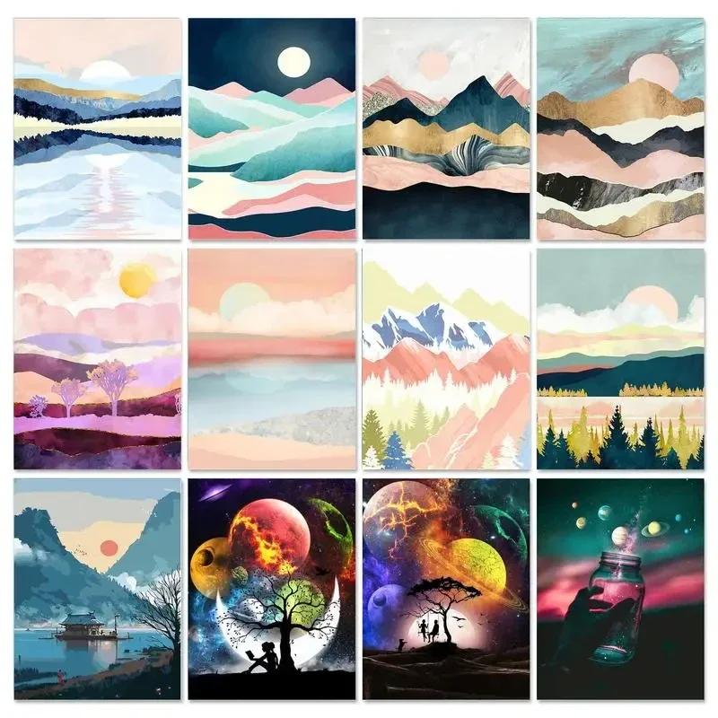 

DIY Painting By Numbers Landscape Drawing Canvas Handpainted Kits Acrylic Paints Unique Gift Wall Decor Artwork