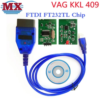 VAG KKL 스캐너 도구 VAG-KKL 409, FTDI FT232RL 칩 포함, VAG-COM 409.1 OBD2 USB 인터페이스, Vag 409Com 진단 케이블