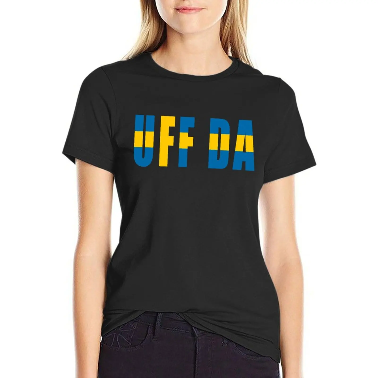 Uff da, Swedish flag, Scandinavian T-Shirt female aesthetic clothes western t-shirt dress for Women