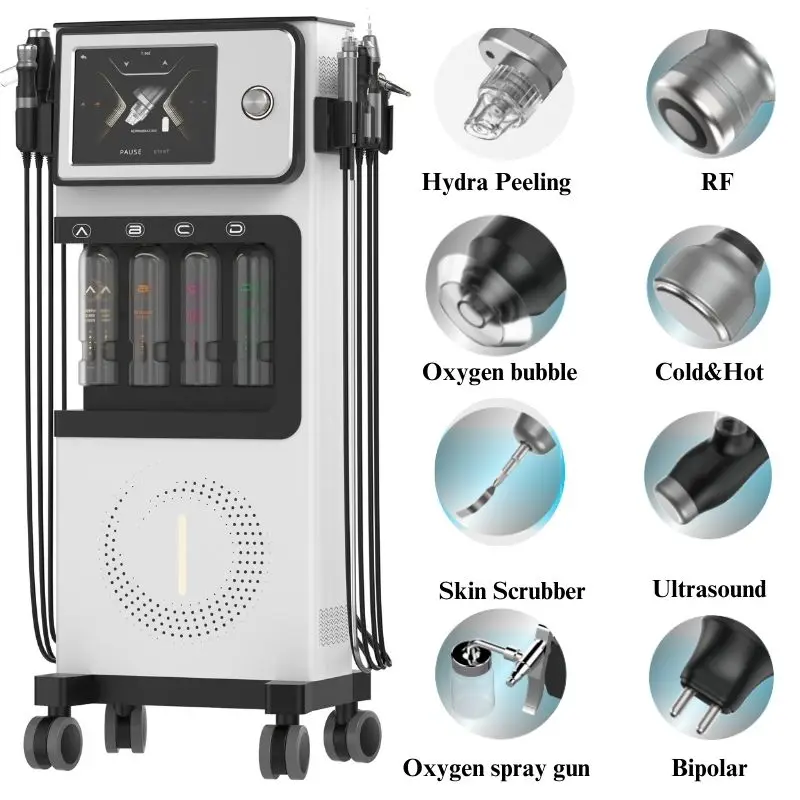 New Hottest 8 IN 1 Hydra Dermabrasion Oxygen Bubble Skin Scrubber Hot Cold Hammer Deep Cleansing Skin Manament Device